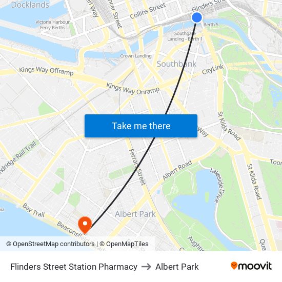 Flinders Street Station Pharmacy to Albert Park map