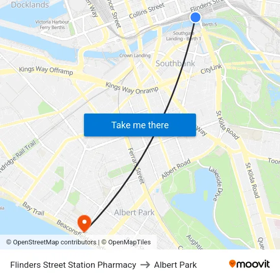 Flinders Street Station Pharmacy to Albert Park map