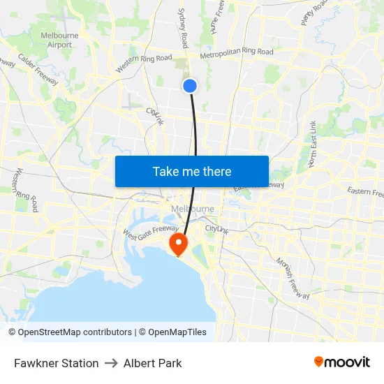 Fawkner Station to Albert Park map