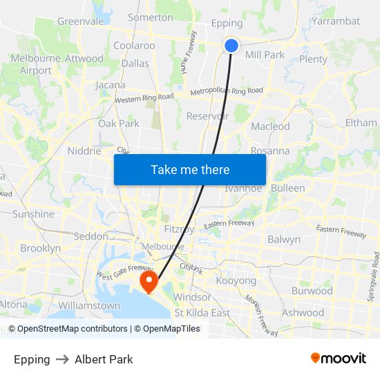 Epping to Albert Park map