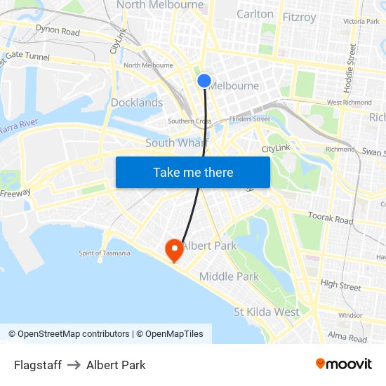 Flagstaff to Albert Park map