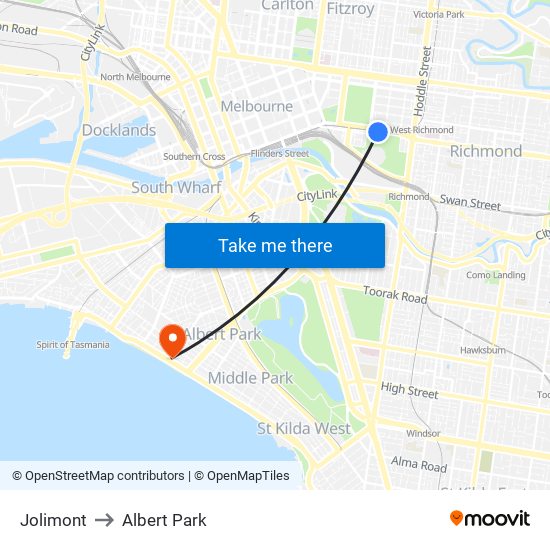 Jolimont to Albert Park map