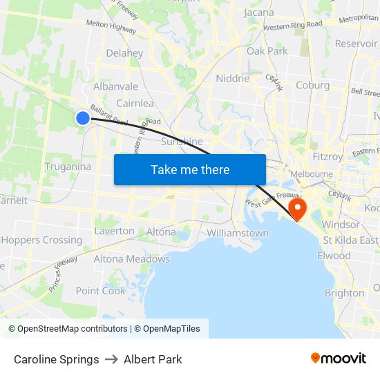 Caroline Springs to Albert Park map