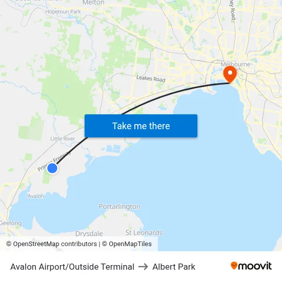 Avalon Airport/Outside Terminal to Albert Park map