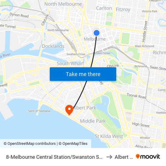 8-Melbourne Central Station/Swanston St (Melbourne City) to Albert Park map