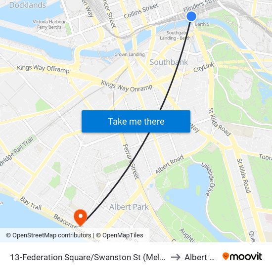 13-Federation Square/Swanston St (Melbourne City) to Albert Park map