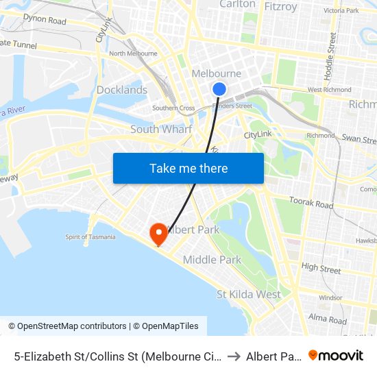 5-Elizabeth St/Collins St (Melbourne City) to Albert Park map