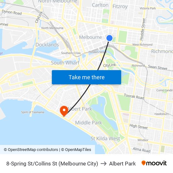 8-Spring St/Collins St (Melbourne City) to Albert Park map