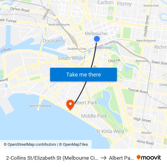 2-Collins St/Elizabeth St (Melbourne City) to Albert Park map