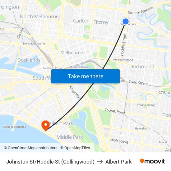 Johnston St/Hoddle St (Collingwood) to Albert Park map