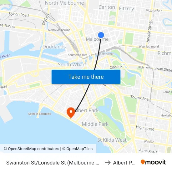 Swanston St/Lonsdale St to Albert Park map