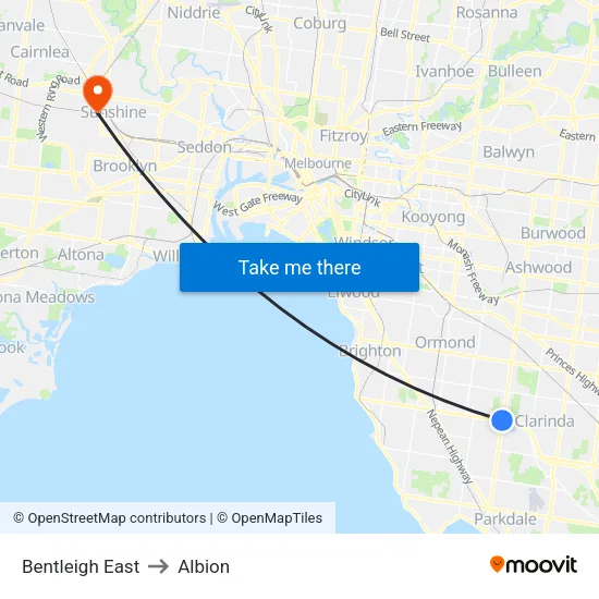 Bentleigh East to Albion map
