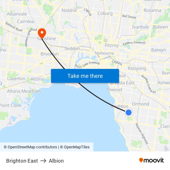 Brighton East to Albion map