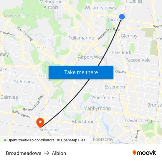 Broadmeadows to Albion map