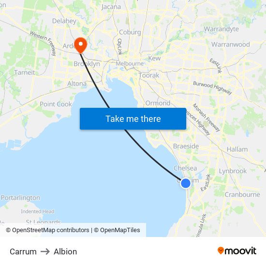 Carrum to Albion map