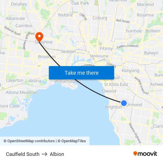 Caulfield South to Albion map