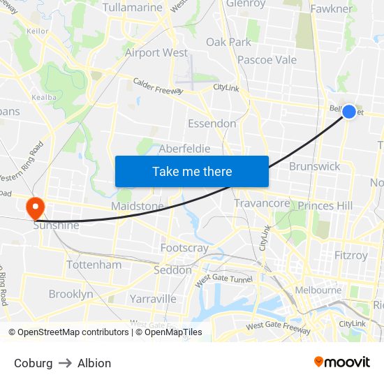 Coburg to Albion map