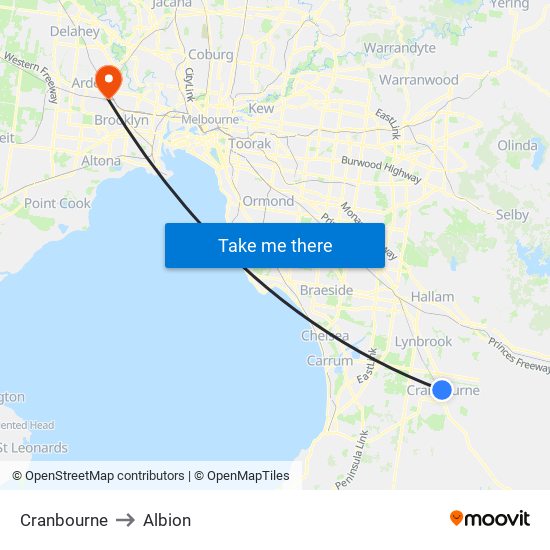 Cranbourne to Albion map