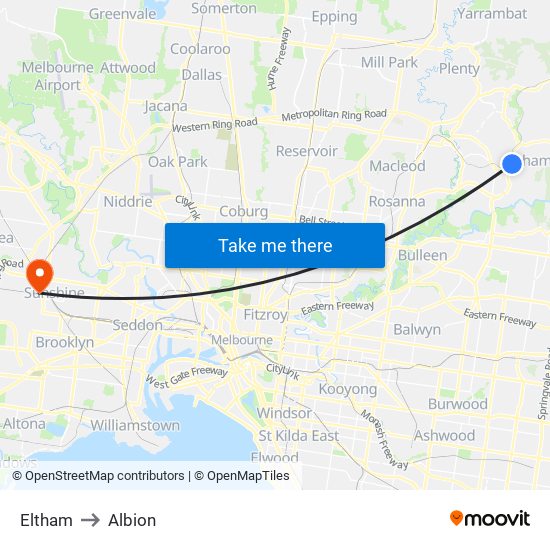 Eltham to Albion map