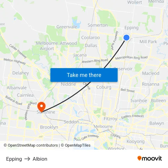 Epping to Albion map