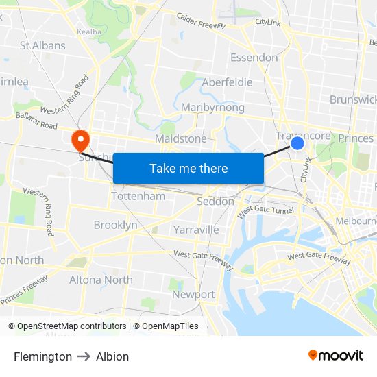 Flemington to Albion map