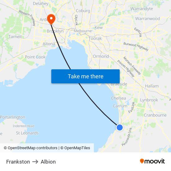 Frankston to Albion map