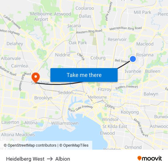 Heidelberg West to Albion map