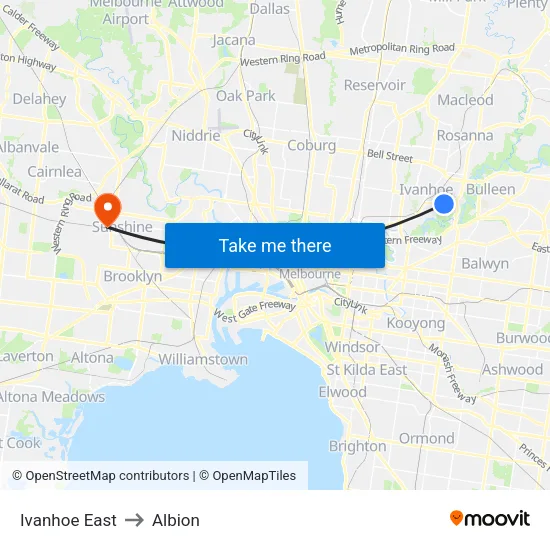 Ivanhoe East to Albion map