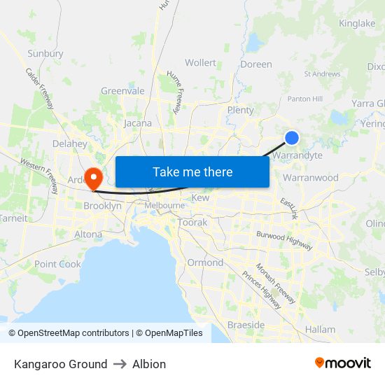 Kangaroo Ground to Albion map