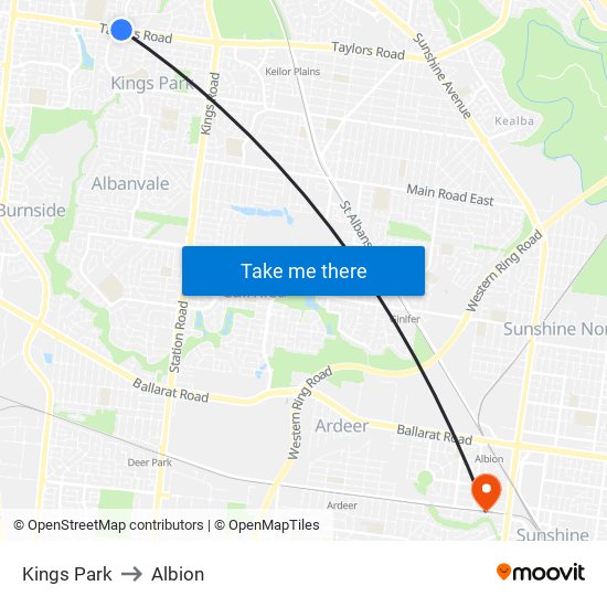 Kings Park to Albion map