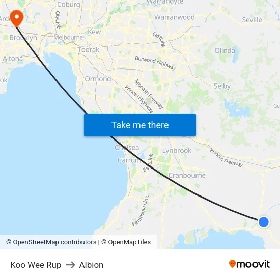 Koo Wee Rup to Albion map