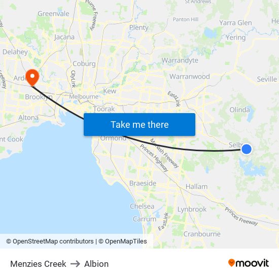 Menzies Creek to Albion map