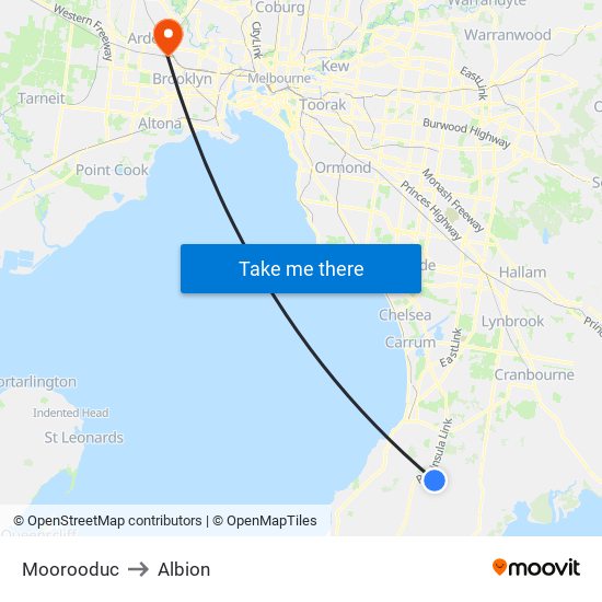 Moorooduc to Albion map