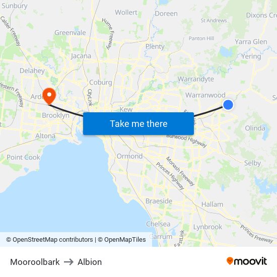 Mooroolbark to Albion map