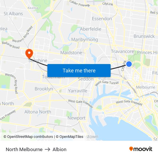 North Melbourne to Albion map