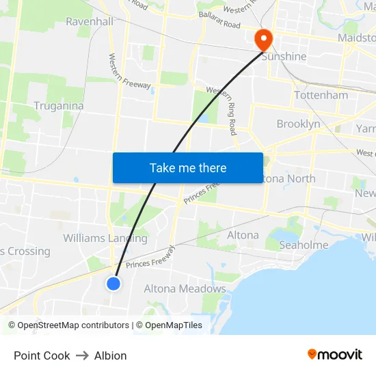 Point Cook to Albion map