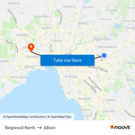Ringwood North to Albion map
