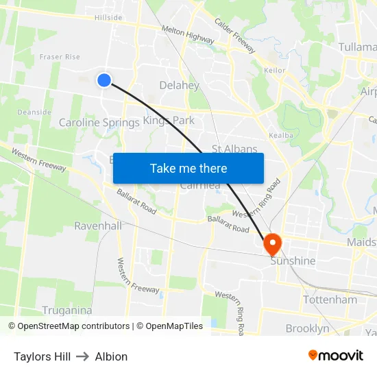 Taylors Hill to Albion map