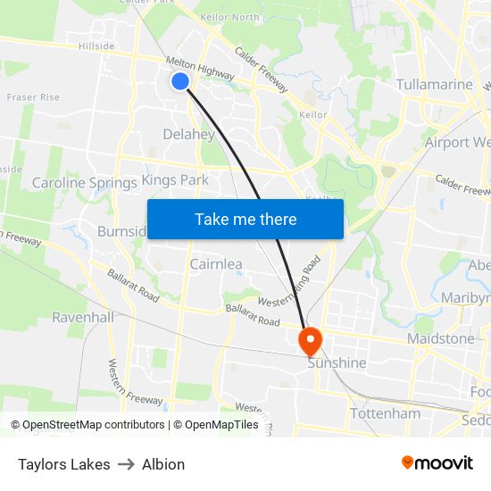 Taylors Lakes to Albion map