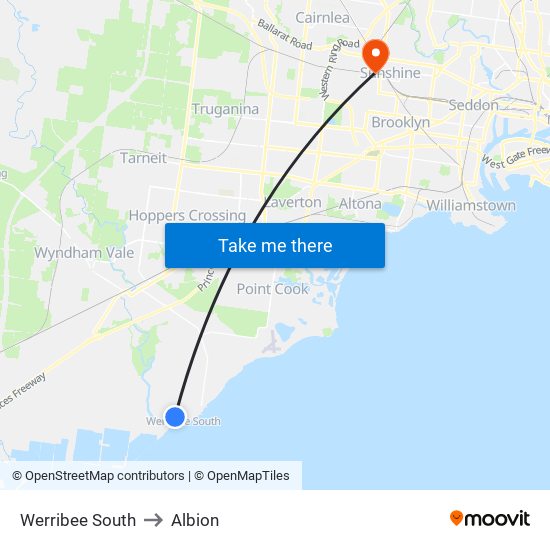 Werribee South to Albion map