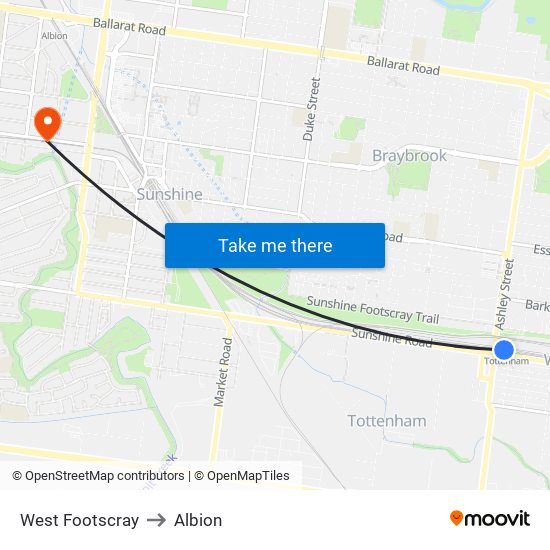 West Footscray to Albion map