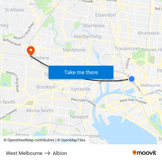 West Melbourne to Albion map