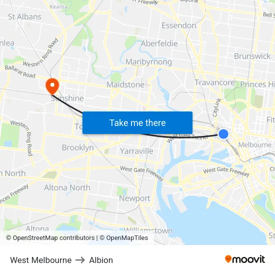 West Melbourne to Albion map