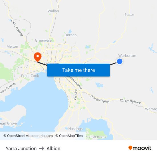 Yarra Junction to Albion map