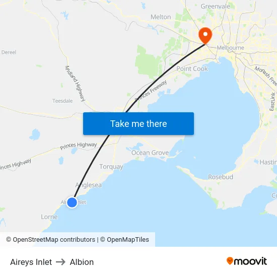 Aireys Inlet to Albion map