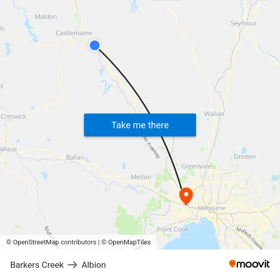 Barkers Creek to Albion map