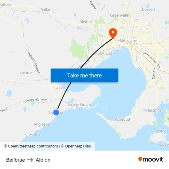 Bellbrae to Albion map