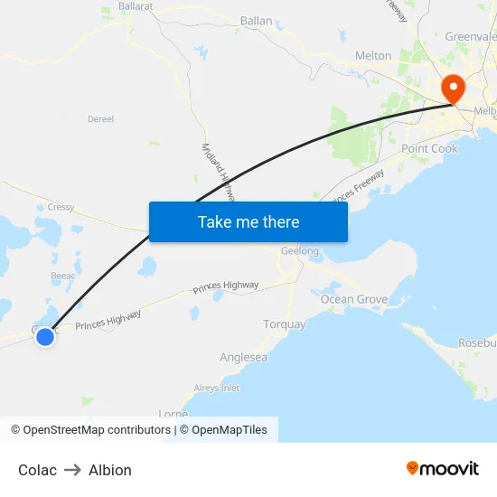 Colac to Albion map