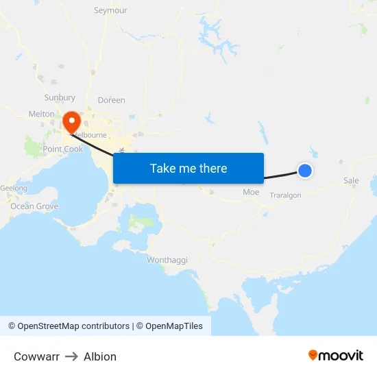 Cowwarr to Albion map