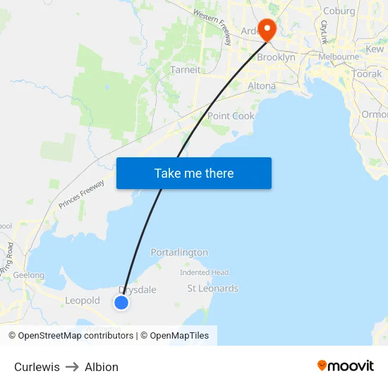 Curlewis to Albion map